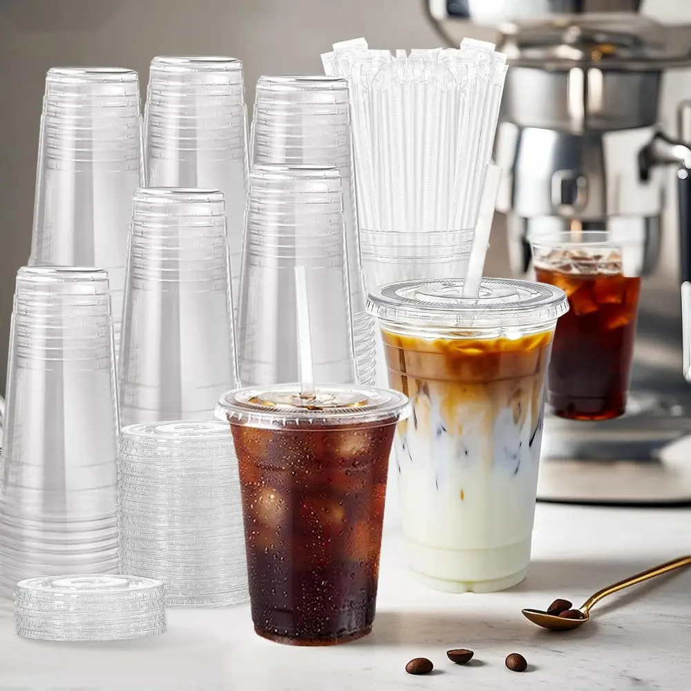 50 Pack 16oz Halloween Plastic Cups with Lids & plastic straw | Party Cups for Iced Coffee, Bubble Tea, Witch's Brew Smoothie - BPA Free, Leak-Proof Trick-or-Treat Cups