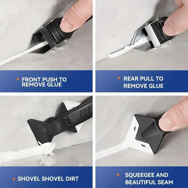 Multi-Functional Grout Scraper Tool Set, Includes Plastic Caulk Remover & Edge Trimming Knife, Easy Glass Sealant Application
