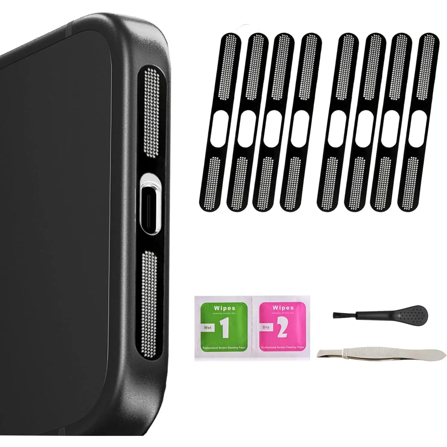 Speaker Protector Dust Cover Kit, Black, 8 Pack | for 17 Pro Max Accessories,Anti Dust,Zero Sound Loss,Invisible Fit,Case Friendly,-Free,(Black,  17 Pro Max)
