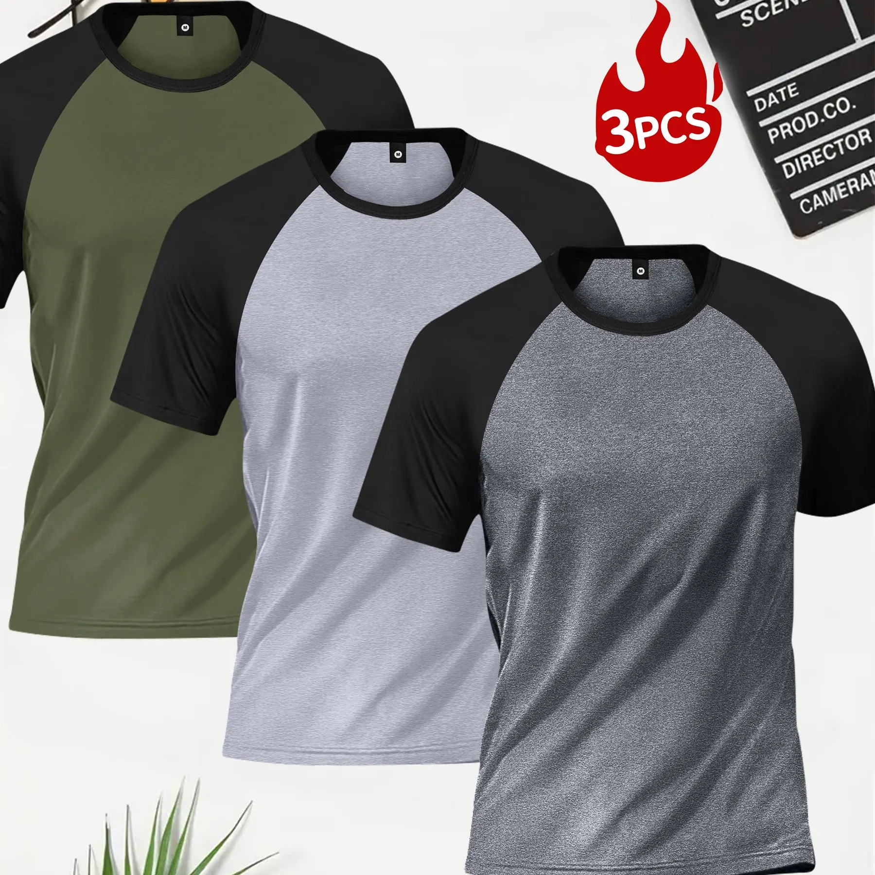 Men’s Multi-Pack Crew Neck Shortsleeve Color Block T-Shirts - Menswear Aesthetic Casual Tops, Soft Skin-Friendly Streetwear for Summer Outdoor Walks, Ideal Fall Winter Base Layer, Sportswear,back to school,back to school shopping, Activewear, Button