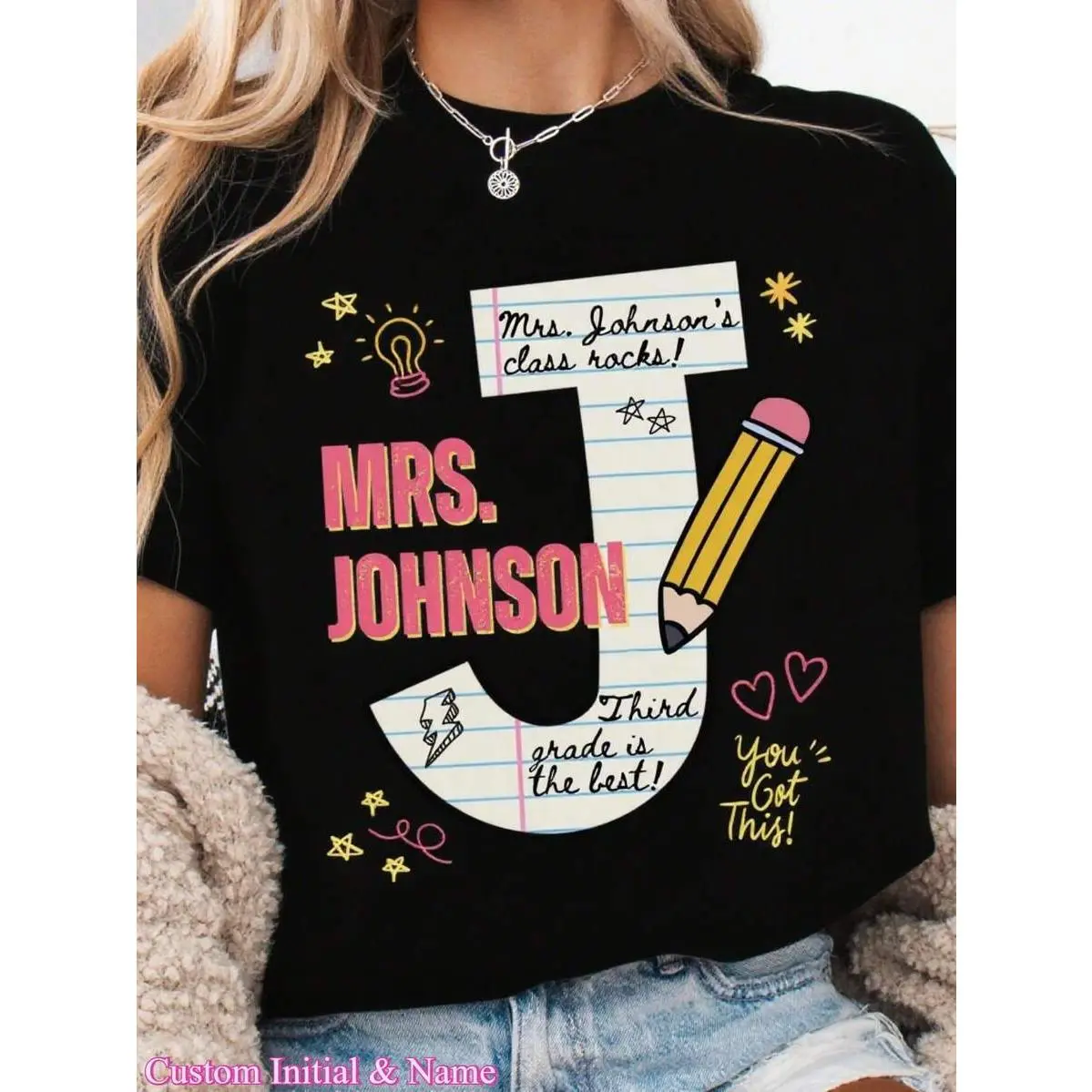 1pc Custom Teacher Shirt, Personalized Teacher Name Shirt, Third Grade Tshirt, Back To School T-Shirt, Teacher Appreciation Gift,  Cotton, S-5XL