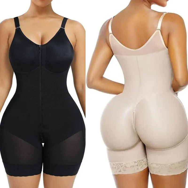 FXT Women's Colombian Fabric Shapewear Bodysuit - Womenswear, Basic, Comfortable Tummy Control, Butt Lifter, Zipper Crotch, Detachable Adjustable Shoulder Straps for Everyday Style