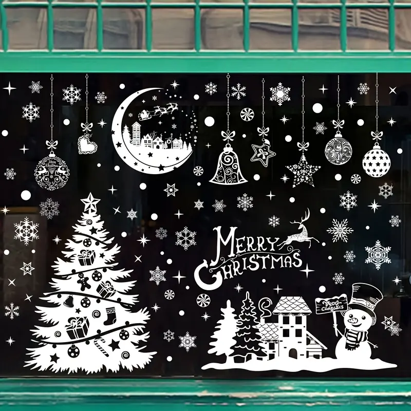 Reusable PVC Static Christmas Window Clings No Glue Removable Xmas Tree Snowflake Snowman Stickers Perfect Holiday Window Decor #FarmhouseChristmas #ChristmasWindowClings #ChristmasDecor #WinterWonderland