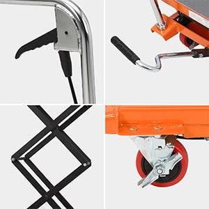 GARVEE Hydraulic Lift Table Cart 330lbs Capacity, 49.6" Lifting Height, Double Scissor, 4 Wheels, Non-Slip Pad, Material Handling