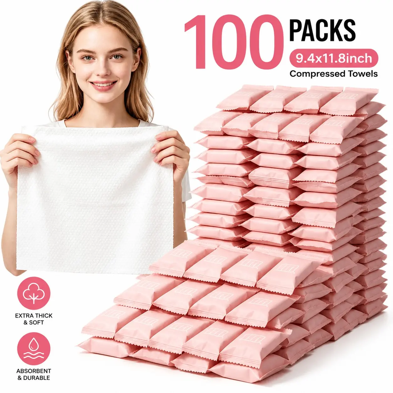 100 Counts Compressed Towels Tablets (11.8" x9.4") Disposable Face Towel | Compressed Washcloths for Travel, Soft Compressed Face Towel for Daily Use & Camping Essentials