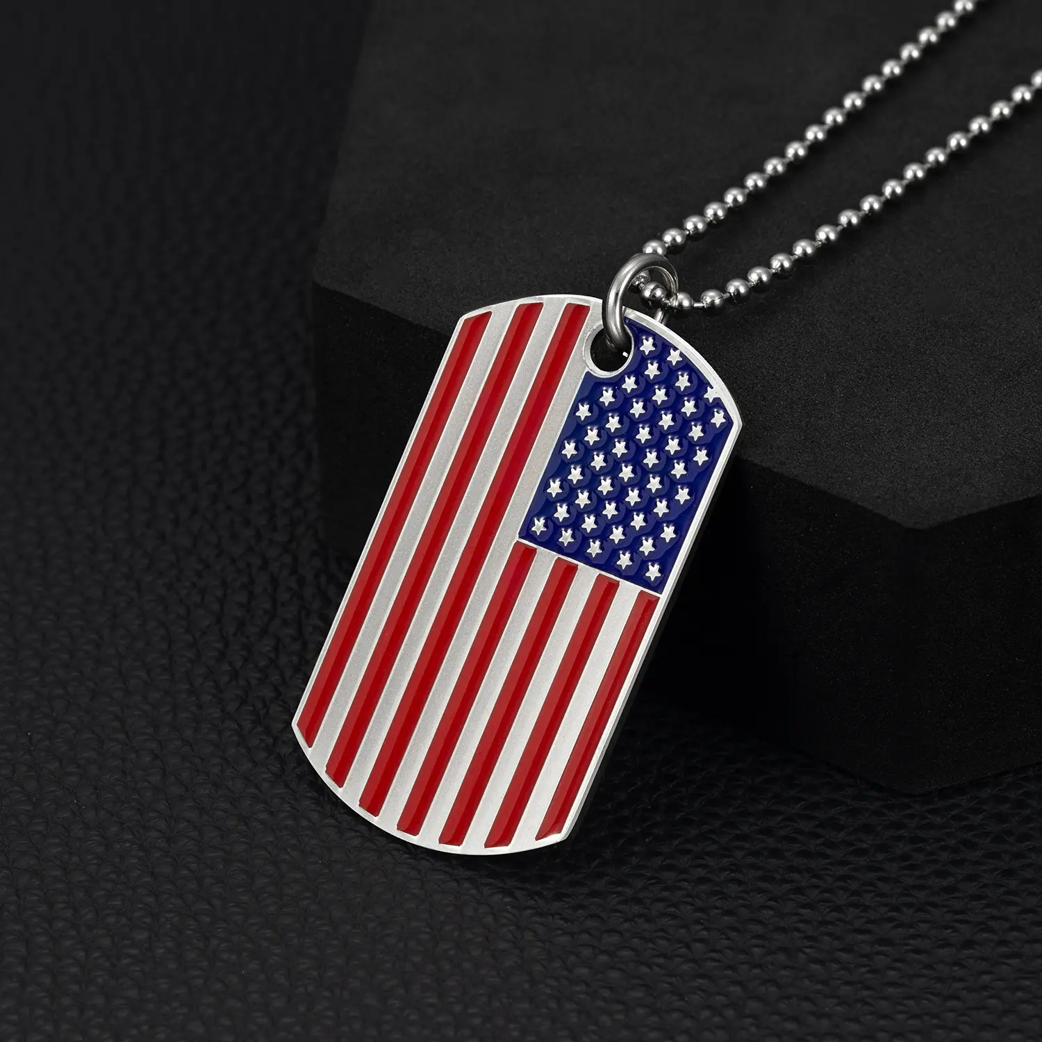 Unisex Stainless Steel American Flag Dog Tag Pendant Necklace, Hip Hop Long Streetwear Chain, Trendy Human Wear Fashion Jewelry