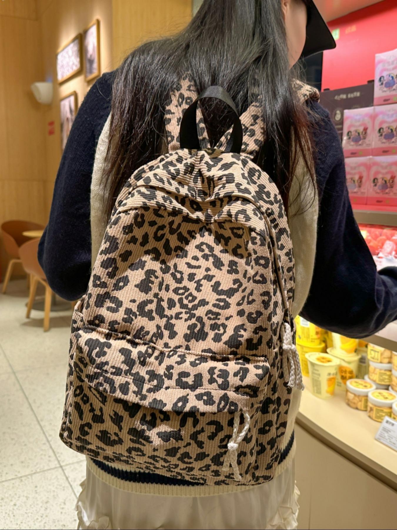 Fashion Leopard Pattern Backpack, Casual Large Capacity Backpack for Women, Lightweight Casual Commuting Bag for Daily Used, Casual Printed Backpack, Casual Daypack