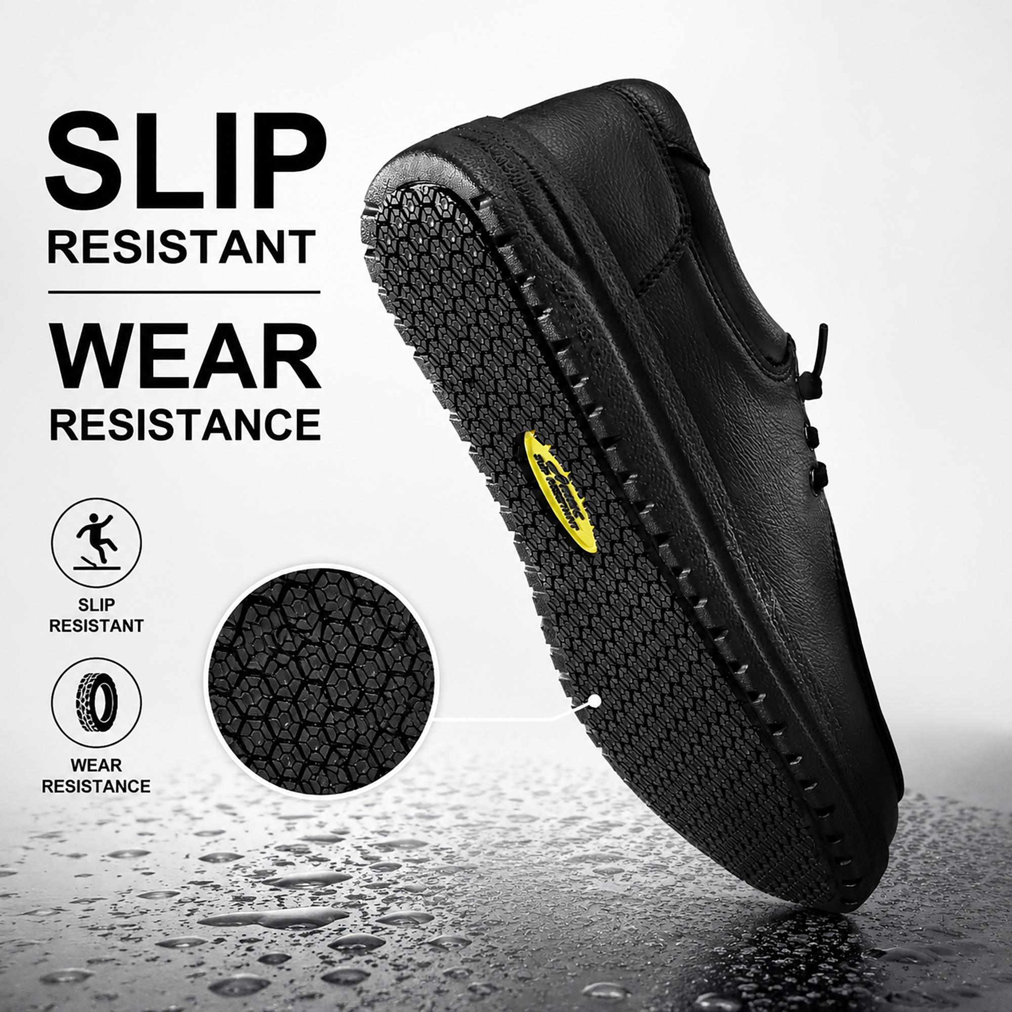 Unisex Closed Lace Leather Work Footwear - Soft, Cushioned, Slip-Resistant, Oil-Resistant Kitchen Walking Shoes for Chefs, Ideal for Long Shifts, Casual, Chefs/Servers, All Season
