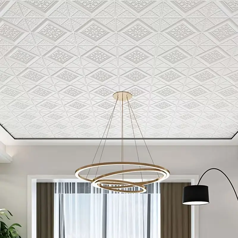 30pcs  Embossed Self-Adhesive Ceiling Tiles - Waterproof Self-Adhesive Fancy Pattern Wall Stickers, Removable Damage-Free Peel and Stick Wallpaper, Suitable for Living Bedroom Kitchen Ceiling Decoration, 13.78 Inches X 13.78 Inches