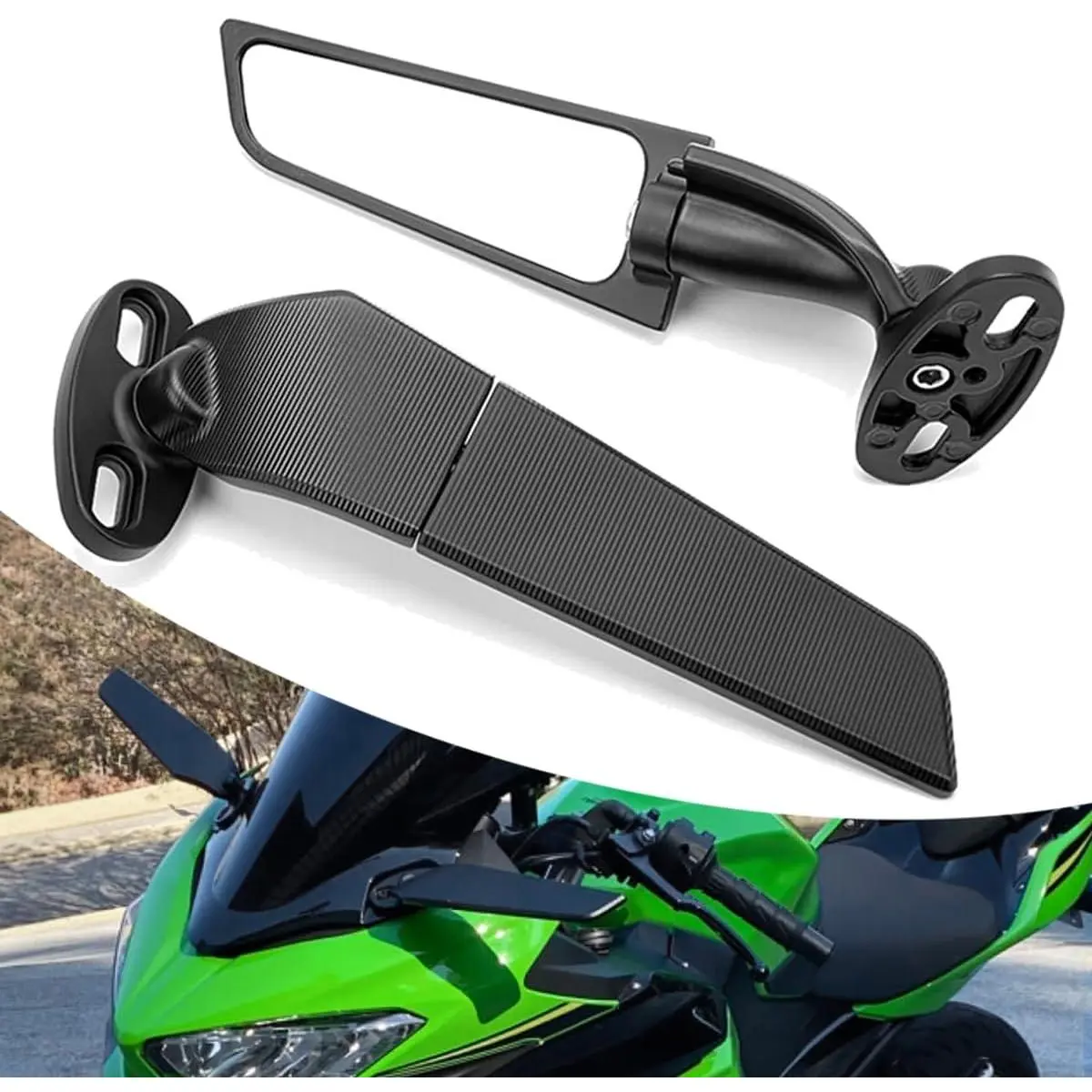 Modified Motorcycle Mirrors Rotating Rearview Side Mirror Wing Compatibel with Ninja 650 500/SE 400/r 300 250 ZX4R ZX-4RR ZX6R ZX636 ZX6RR ZX10R ZX-10RR, ZX7R, ZX14 ZX14R Accessories