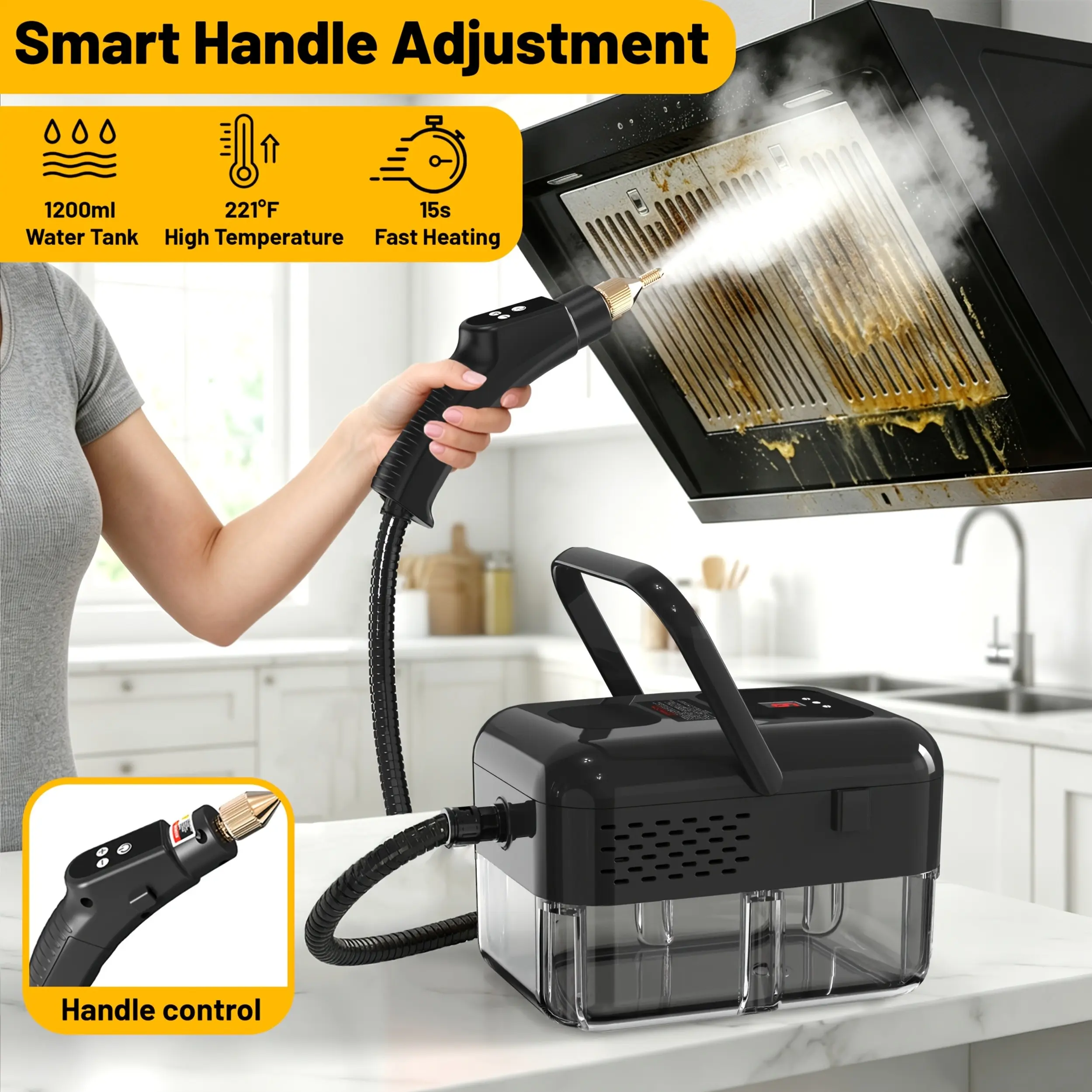 Steam Cleaner, New Household High-Temperature High-Pressure Steam Cleaner, High-Temperature Carpet Cleaner, Suitable for Kitchen Fumes, Sofa, And Tile Gap Cleaning. Available in 2 Styles And in Black And White Colors