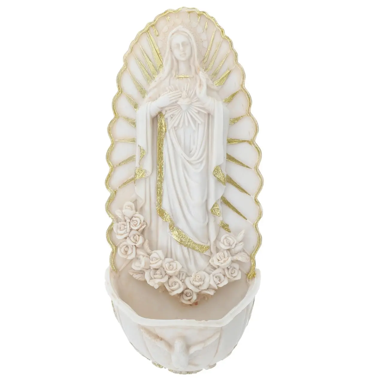 Saint Heart Holy Water Bowl Wall Mount, Resin Catholic Holder, Antique Ivory Color, Leak-Proof, Key Rack, Entryway Decor, Baptism Gift, Religious Decor