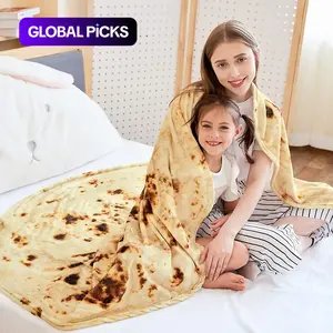 Tortilla Wrap Flannel Blanket, Funny Realistic Food Round Blanket, Novelty Burrito Throw Blanket for Adults Kids with Storage Bag, Lightweight Cozy Blanket, Portable Blanket