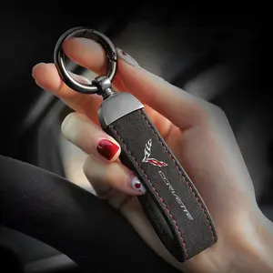 Car Logo Metal Braided Keychain, Leather Car Key Ring, High-End Car Accessory, for Corvette C1-C8, Unisex Key Holder, Keychain for Car Keys, Car Logo Keychains, Stylish Keyring