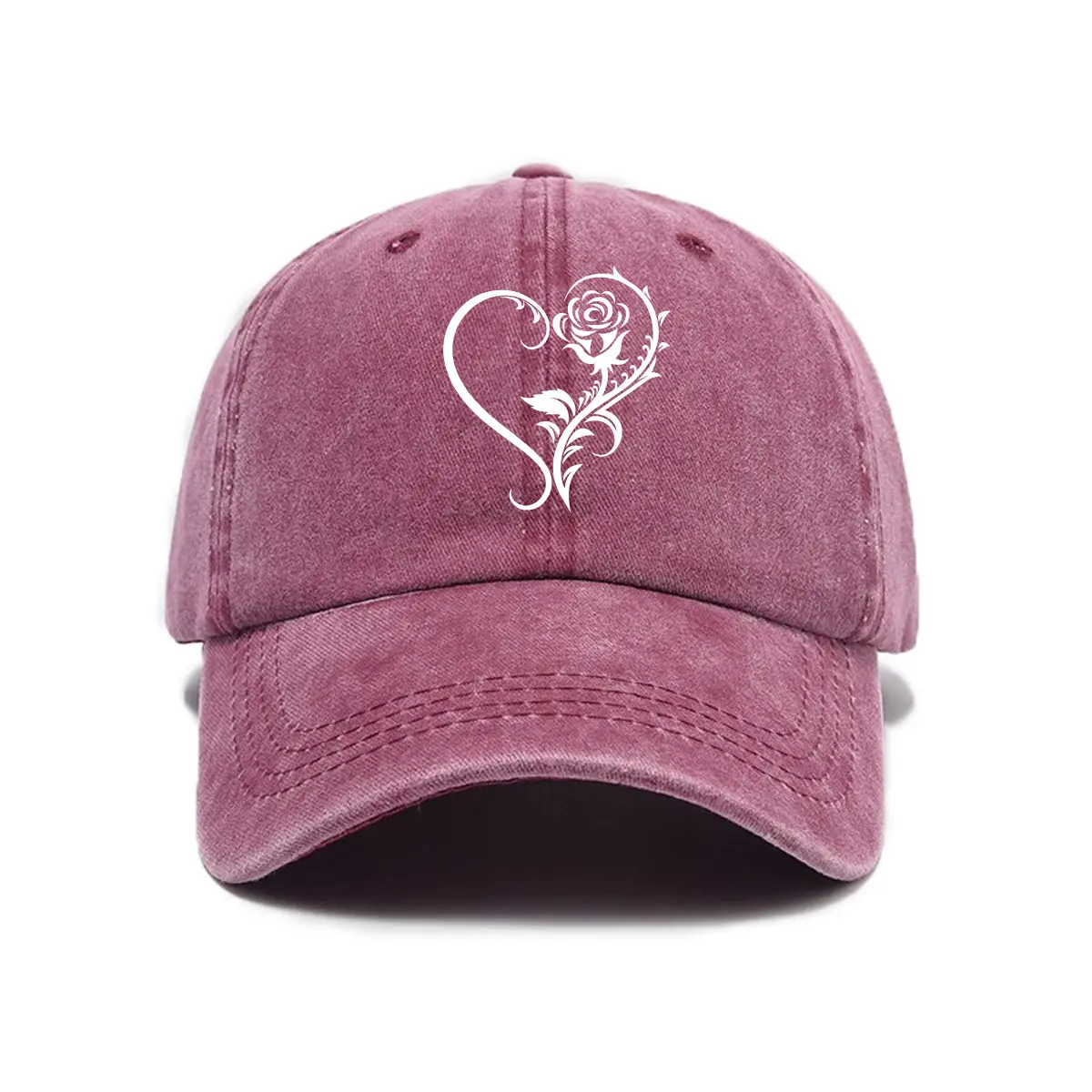 Wine Red Baseball Cap Heart Rose Flower Graphic Printed Washed Cotton Vintage Unisex Dad Hat Trendy Cute Pretty Fashion Casual Streetwear Outdoor Adjustable Sun Trucker Hat Everyday Headwear Birthday Valentine Romantic Gift For Women Girl, Accessories For