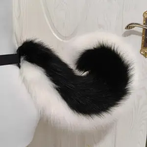 Faux Fur Wolf Fox Tail Dog Shiba Inu Tail with Black Belt Fursuit Plush Furry Costume Accessories for Halloween Party Cosplay