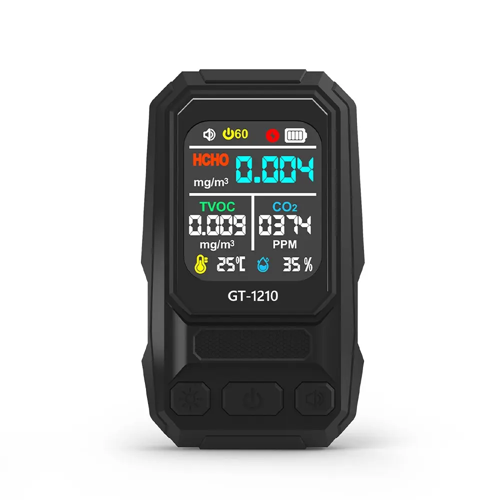 Multifunction Environmental Monitor Portable CO2 Tester, Accurate HCHO Formaldehyde Detector TVOC Air Sensor, Indoor Air Quality Meter Temp Humidity Detector for Bedroom RV with LCD Screen