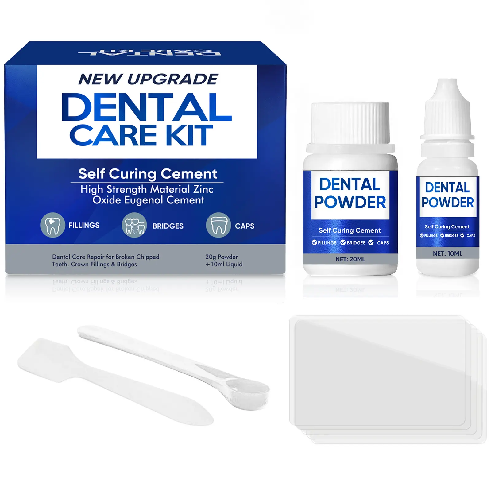 Oral DIY Dental Care Kit - Temporary Teeth Filling, Gap Restoration Tool Set with Self-Curing Cement (20g Powder + 10ml Liquid) for Home Use