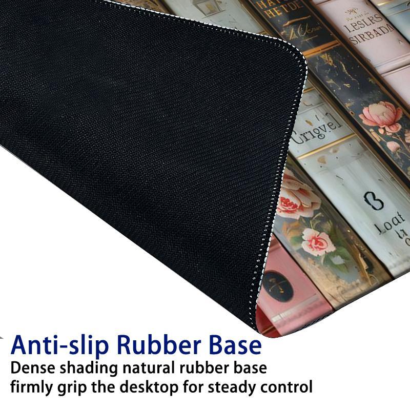 Vintage Books Pattern Mouse Pad, Large Non-Slip Rubber Base Stitched-Edge Desk Pad, Office Desk Accessory for Laptop & Desktop, Non-Slip Mousepad