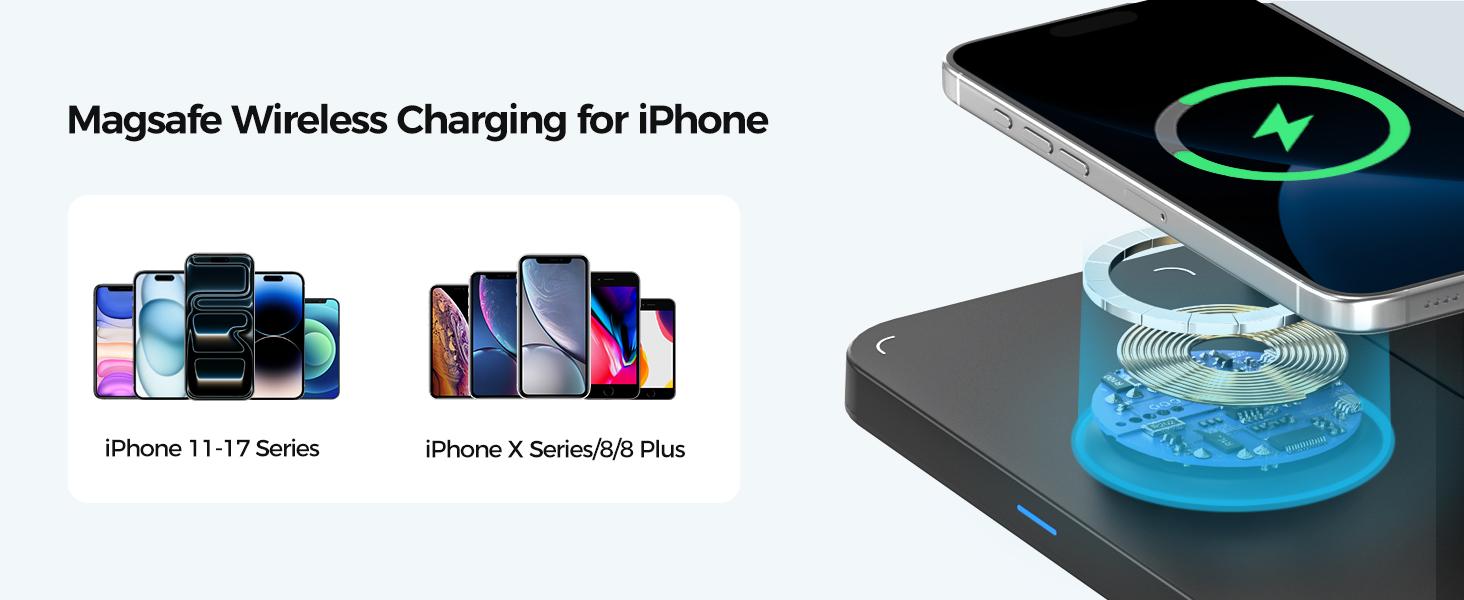 Wireless Charging Station,5 in 1 Multiple Charger Stand with Alarm Clock,7 Night Light,Mag-Safe Charging Dock for iPhone 17 16 15 14 13 12 Pro Max Plus,Apple Watch 11/10/9/8,for Airpods,Bedroom