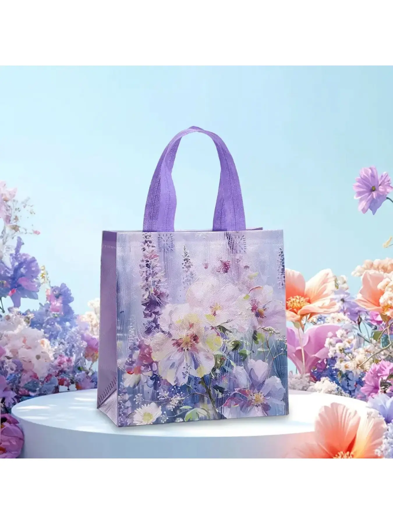 Flower Print Gift Tote Bag, Artistic Non Woven Shopping Handbag for Women, Luxury Floral Design with Strong Handles, Suitable for Wedding Favors, Birthday Gifts, Holiday Parties and Everyday Shopping, Mother's Day Gift, Christmas Present for Mom, Wife and