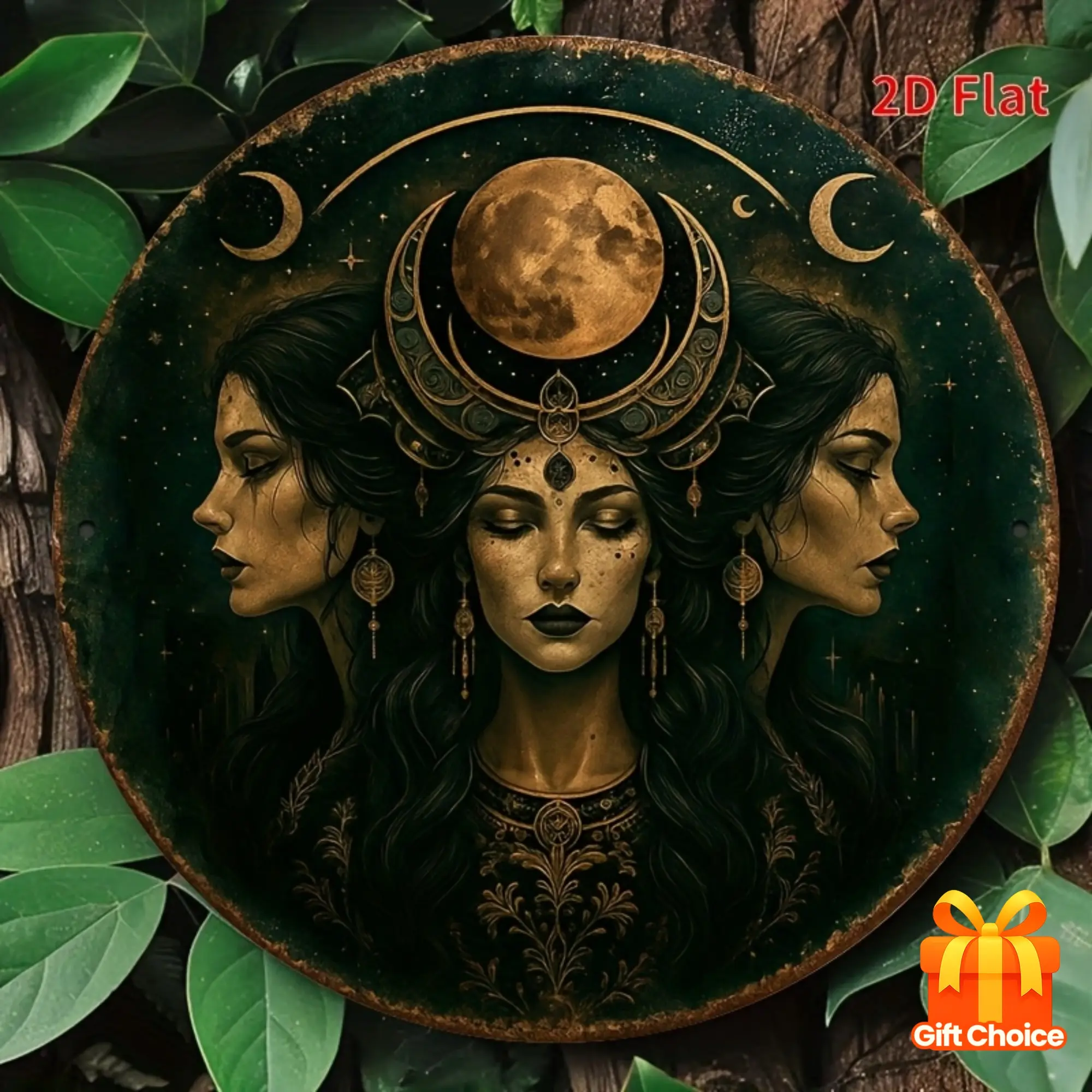 Vintage Hecate Witchcraft Aluminium Wall Decor Sign - 8x8 in,12x12 in Round 2D Flat Decorative Metal Art with Moon & Flowers, Weatherproof for Home Bar, Adult Holiday Witch Theme Gift