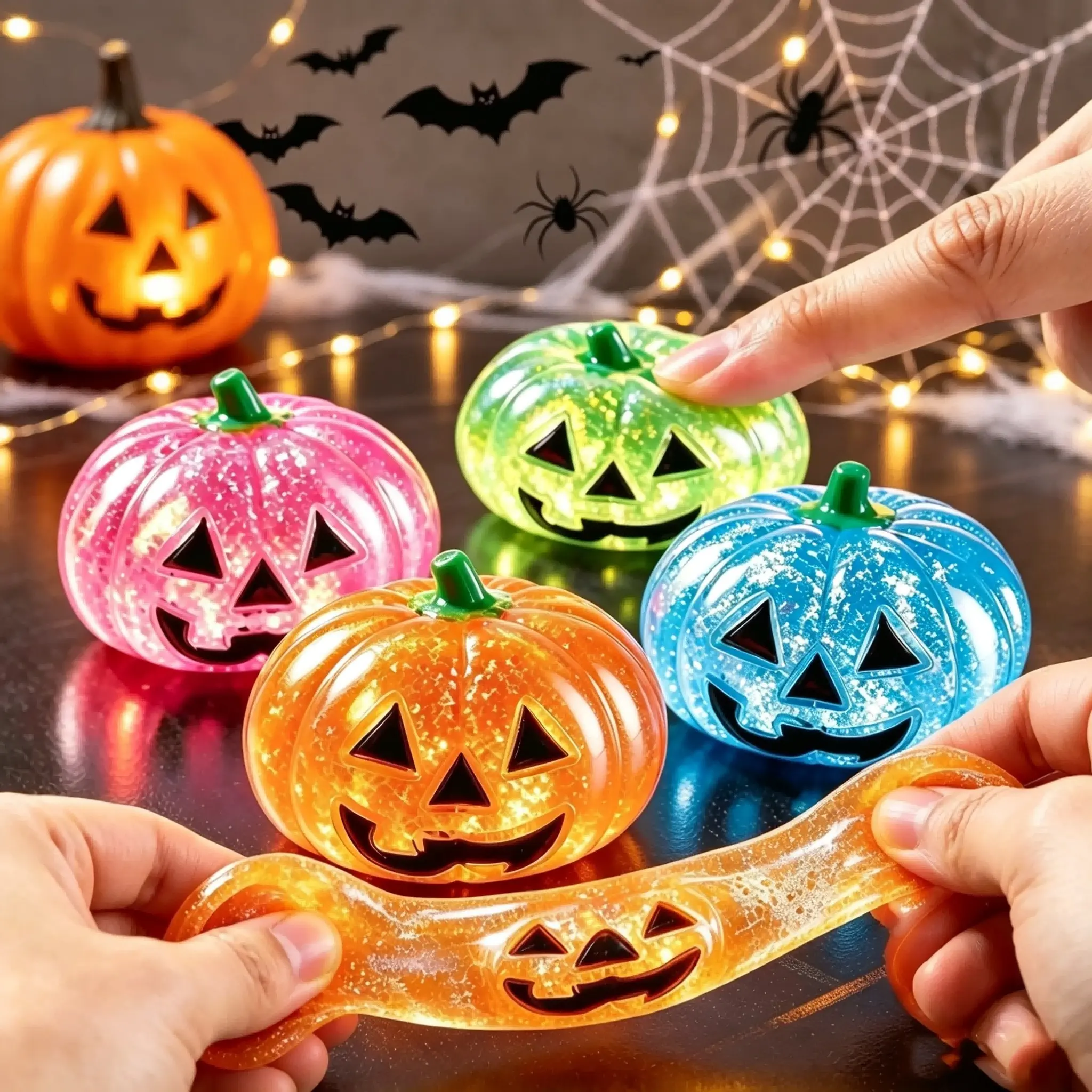 Halloween Pumpkin Stress Relief Toys, Transparent Glitter Squishy Balls, Kids' Halloween Gifts, Desktop Decor, Prank Toys
