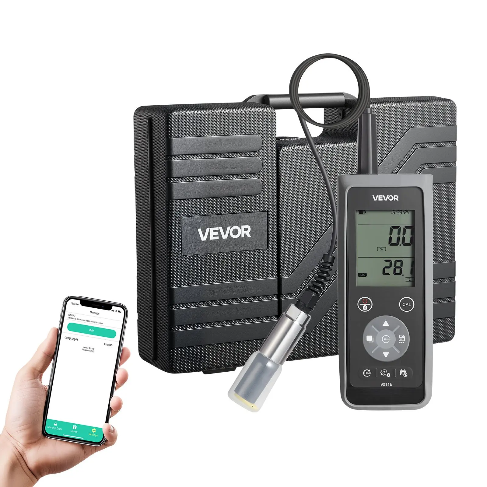 toolupgrade VEVOR Portable Dissolved Oxygen Meter Kit, 0.0-50.0mg/L Range, 13.1ft Electrode Cable, Bluetooth/USB Data Transfer, 750 Data Sets Storage, Water Testing Tool for Pond Users