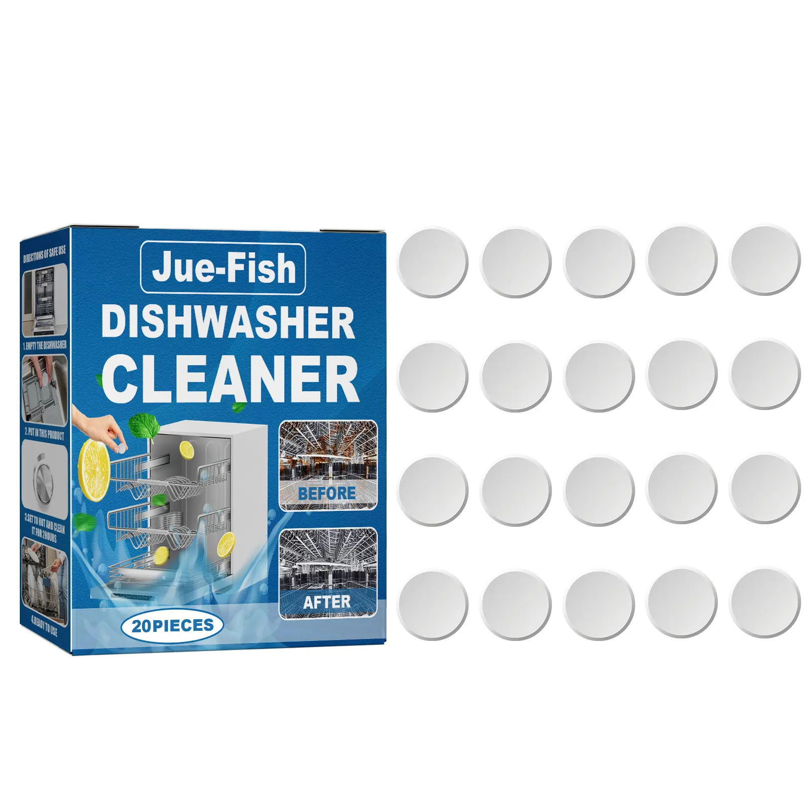 Dishwasher Cleaning Tablets, Household Cleaner for Countertop & Built-In Drawer Dishwashers, Bacteria Clean, Dirt Removal, Grease Remover, Dirt Removal Kitchen Cleaners