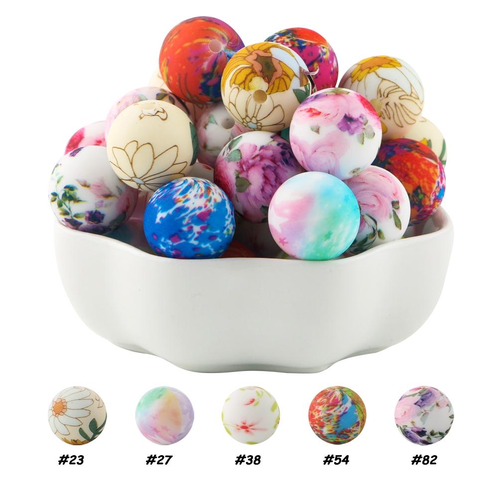15mm Silicone Bead, 30pcs/set Round Printed Bead, DIY Jewelry Making Supplies for Bracelet Necklace Earrings Pendant, Beads Wholesale, Artificial Crafts, Diy Mix Beads