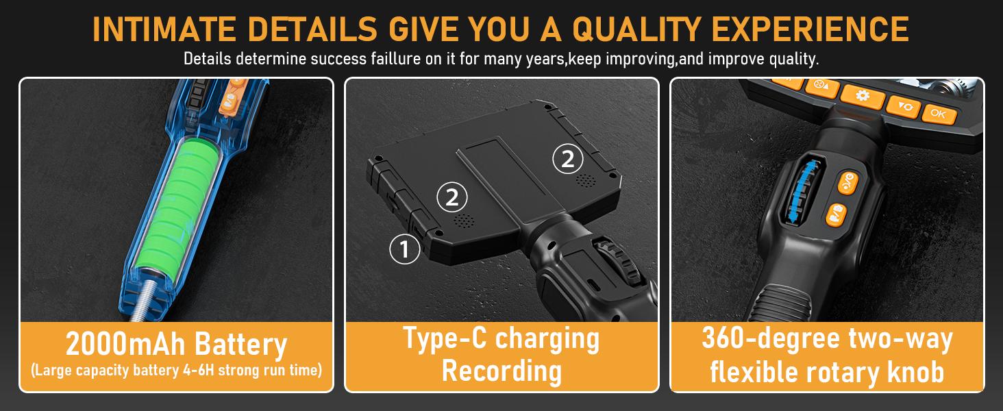 Two-Way Articulating Borescope Camera with Light, Industrial Endoscope Inspection Camera with Light, 0.24in Articulated Probe, 5FT Flexible Snake Scope for Wall Automotive Engine Plumbing HVAC Inspect