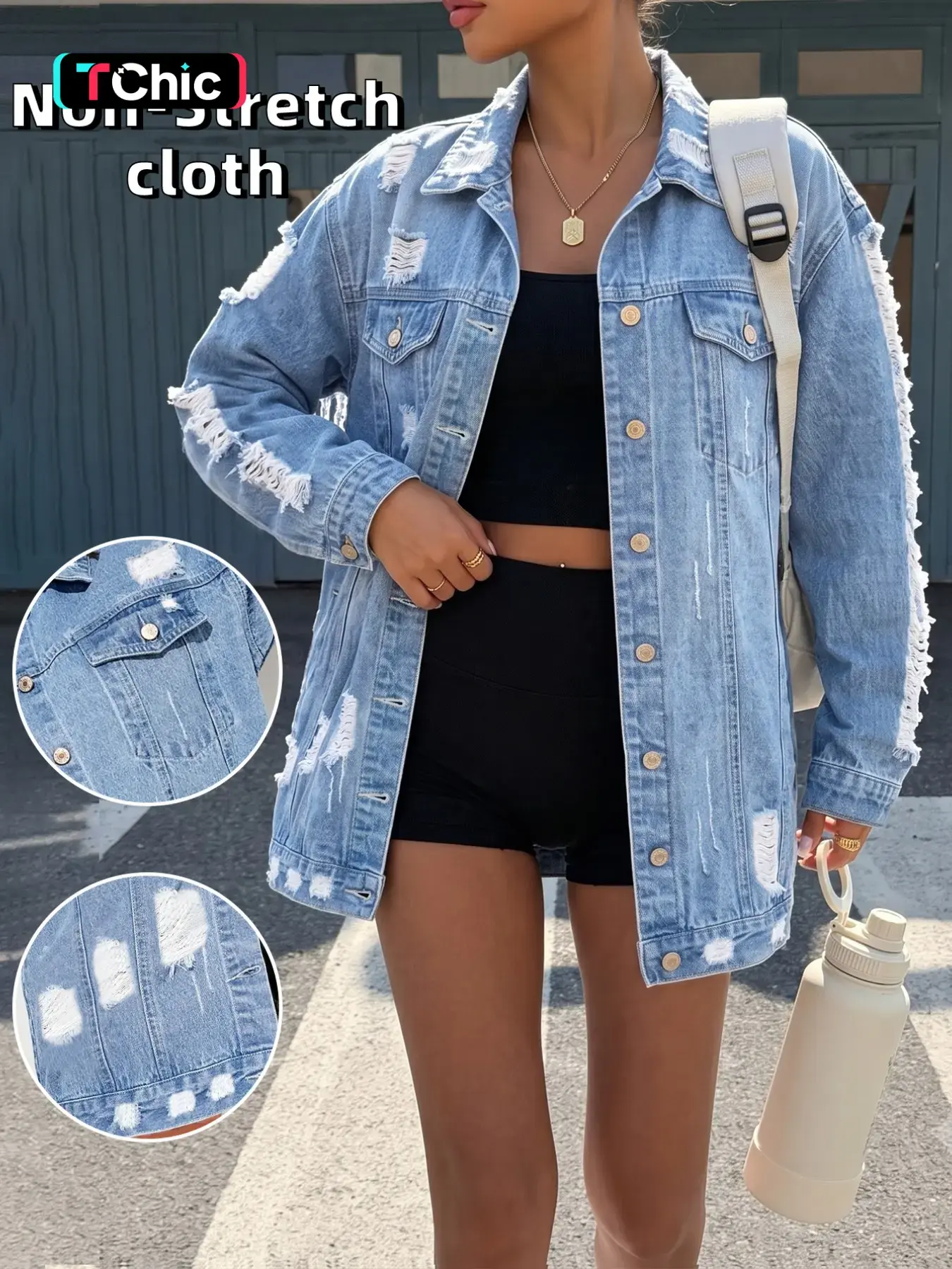 Women's Oversized Light Wash Denim Jacket, Distressed Ripped Trucker Coat, Vintage Y2K Streetwear Aesthetic, Casual Loose Outerwear for Ootd