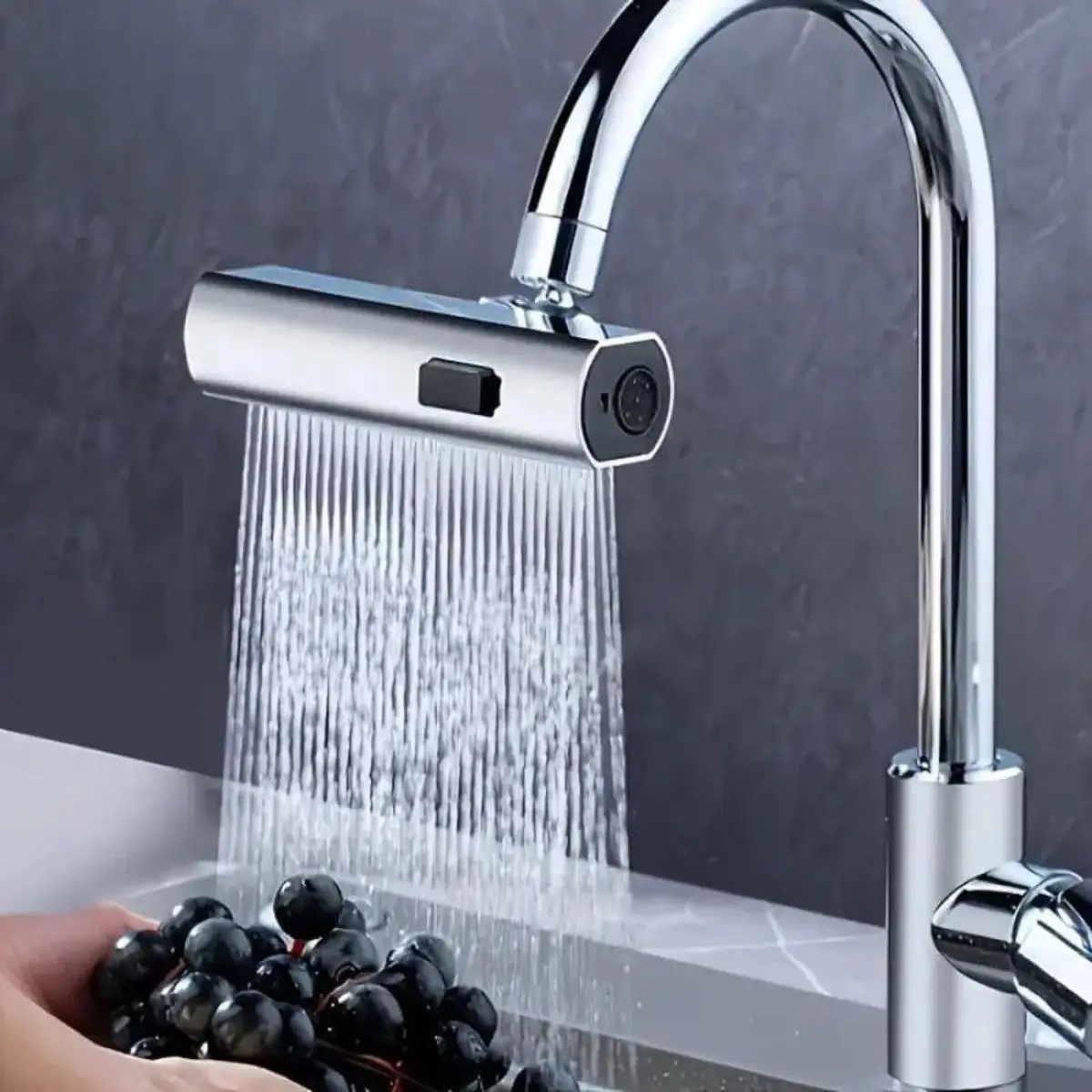 Adjustable Spray Head Kitchen Tap Attachment - Zinc Alloy Universal Size Faucet Aerator Extender Adapter, 3 Spray Modes, Indoor Kitchen Rinsing Accessory