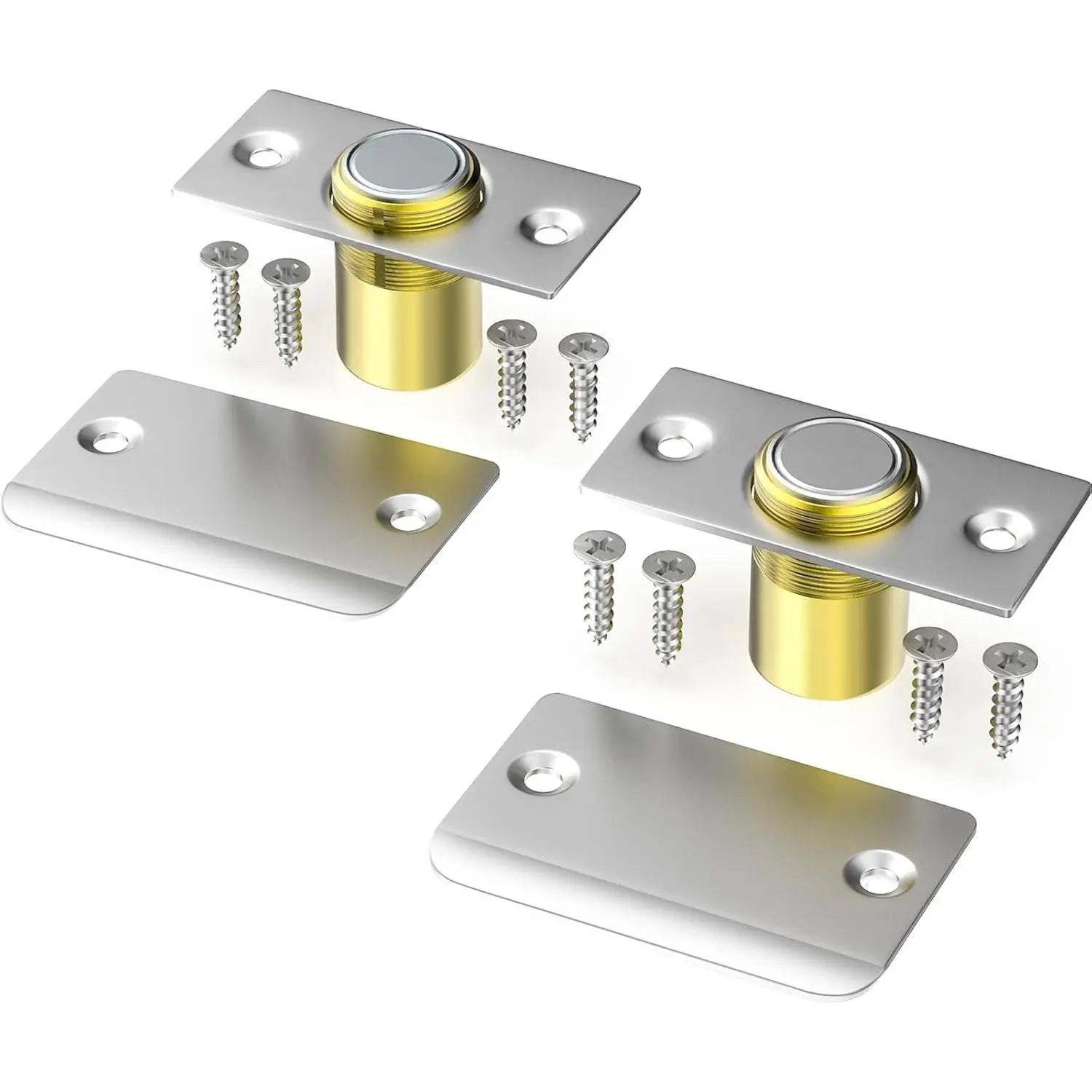 Upgraded Adjustable Strong Magnetic Ball Door Catch, Concealed Magnet Door Latch Replacement for Ball Catches, Fit Top of French Double Doors & Closet Doors, 2 Pack Silver Hardware