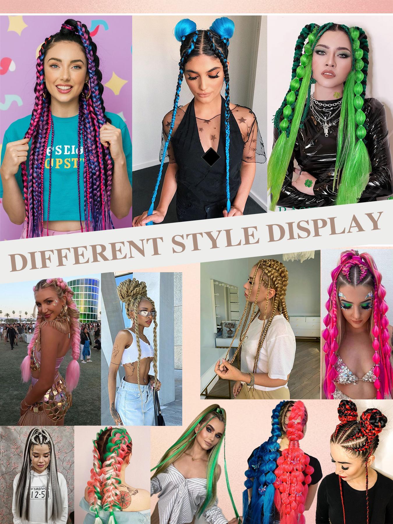 Jumbo Box Braiding Hair Extensions, Colorful Braiding Hair, Synthetic Rainbow Colors Braiding Hair for Women Girls Cosplay Party, Knotless Box Braid