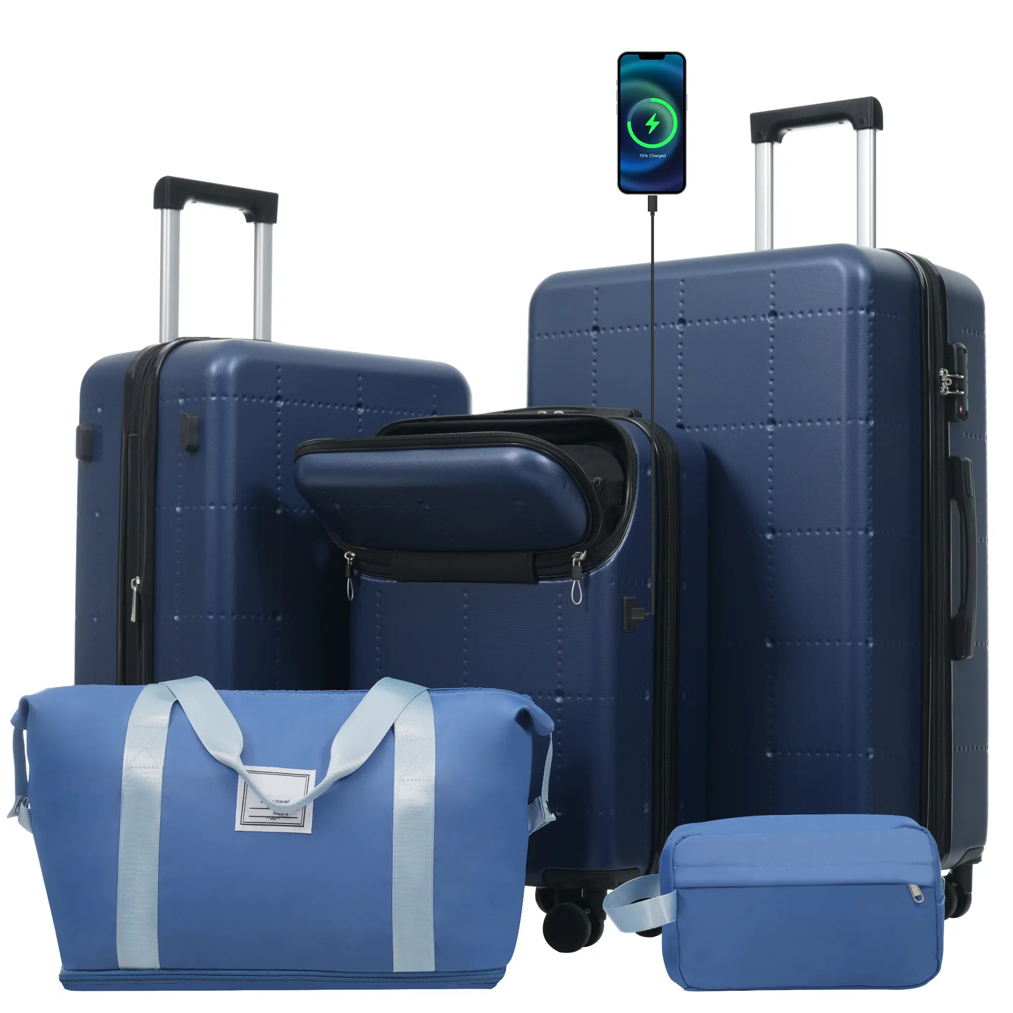 Nokaa Hardside Luggage Set 5 Piece with Bags, 20/24/28 Inch Expandable Suitcases, USB Port Carry-On, Double Spinner Wheels, TSA Lock, Travel Luggage for Family Vacation Business Trip