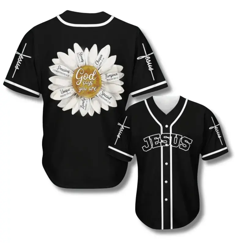 Holiday Jesus God Says You Are Baseball Jersey Shirt 3D Printed Christian Gift, Inspirational Faith Shirt for Men Women