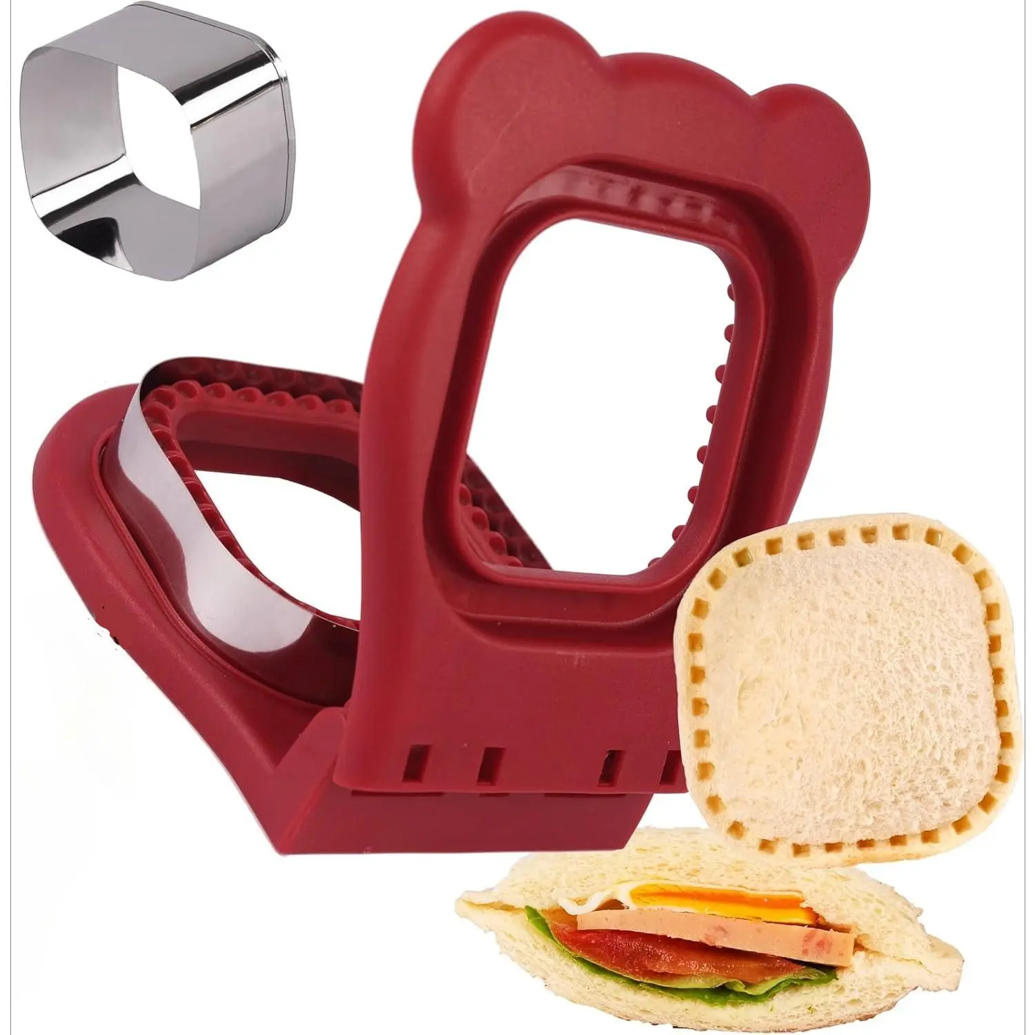 Uncrustables Sandwich Maker 3.7" - Red DIY Sandwich Cutter and Sealer for Kids Lunch Box & Breakfast