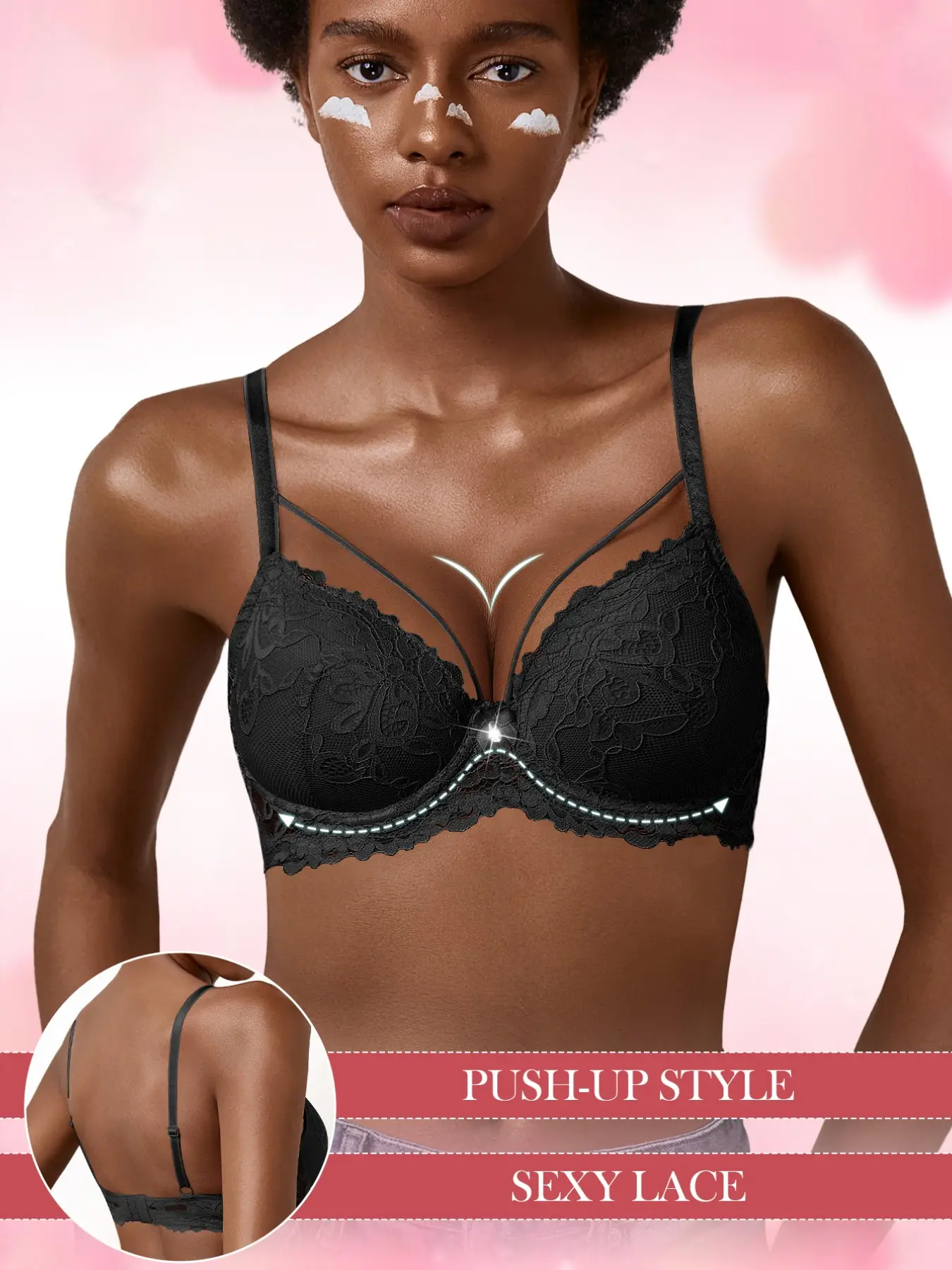 Women Sexy Crisscross Strappy Floral Lace Push Up Bra Lifting Shaping Concentrate Breast Adjustable Thin Straps Highlight Female Curves Lingerie For Daily Dating Party Wear