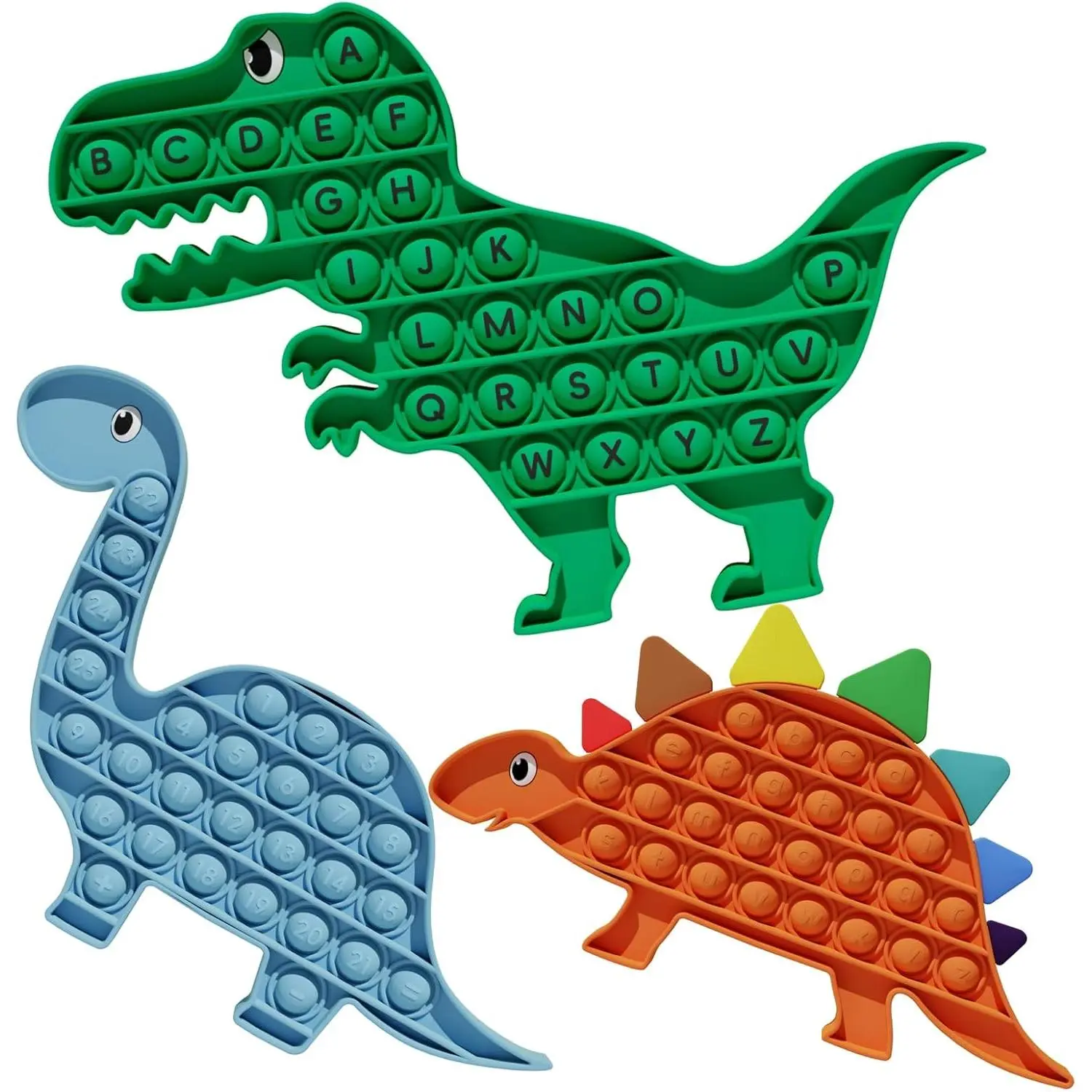 3 Pack Pop Fidget Toy with Alphabet, Sensory Fidget Poppers ABC Learning Toys for Kids, Silicone Dinosaur Pop Anxiety Stress Relief Game for Classroom (Multiple Colors)fidget toys
