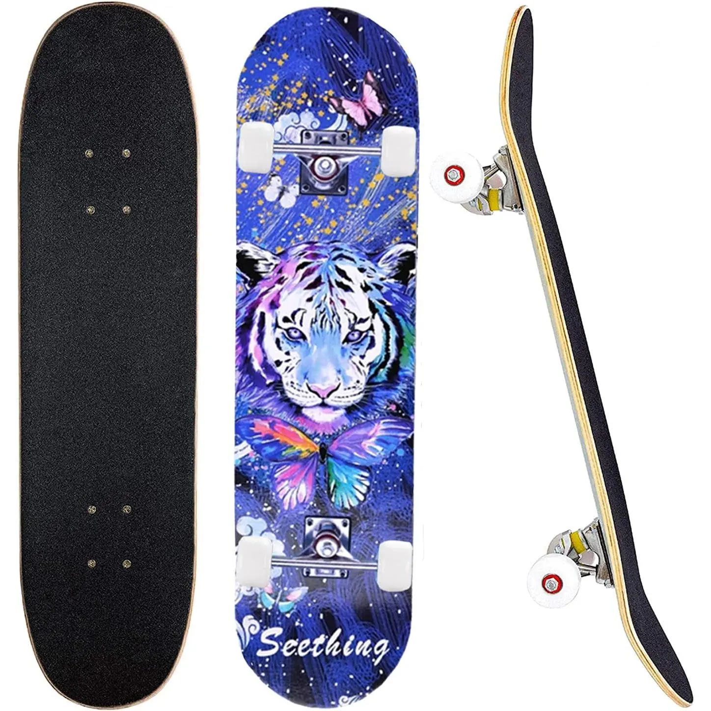 Complete Skateboards- Standard for Beginners Kids Boys Girls Teenager- 31''x 8''Canadian Maple Cruiser Pro Skate Board