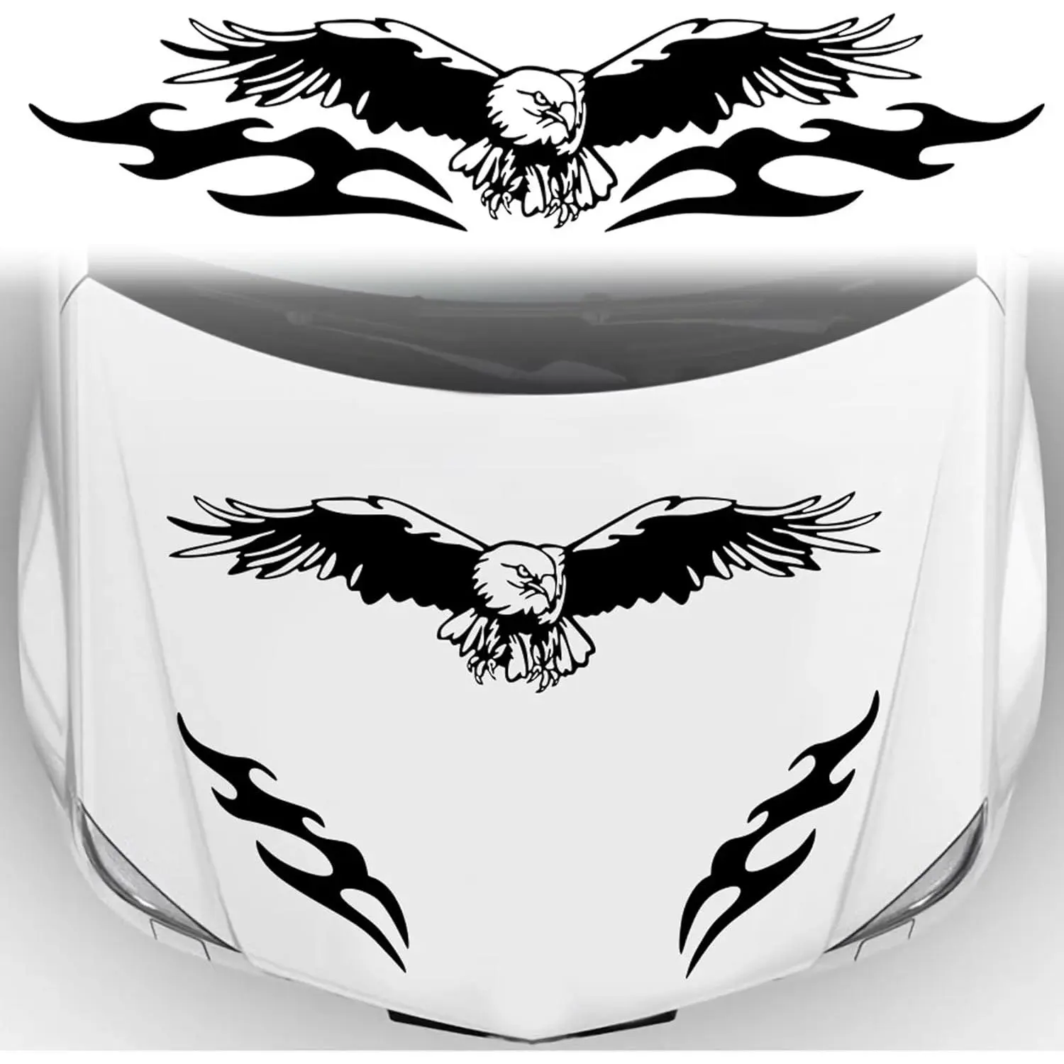 Eagle Flame Aggressive Hood Vinyl Graphic Sticker - High-Gloss, Waterproof, Long-Wearing Peel-Stick Universal Easy-Apply Automobile Decal, Car Exterior Styling Accessory, Racer Gift, Fits Trucks, SUVs, Large Bonnets