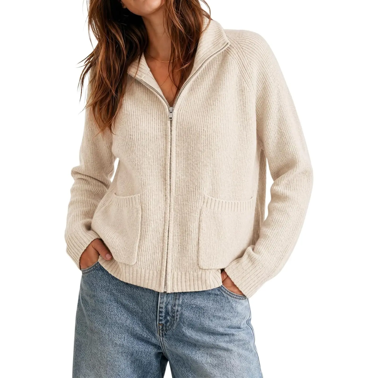 Cicy Bell Womens Chunky Cardigan Sweaters Open Front Long Sleeve Ribbed Knit Zip Up Fall Winter Outerwear Coats