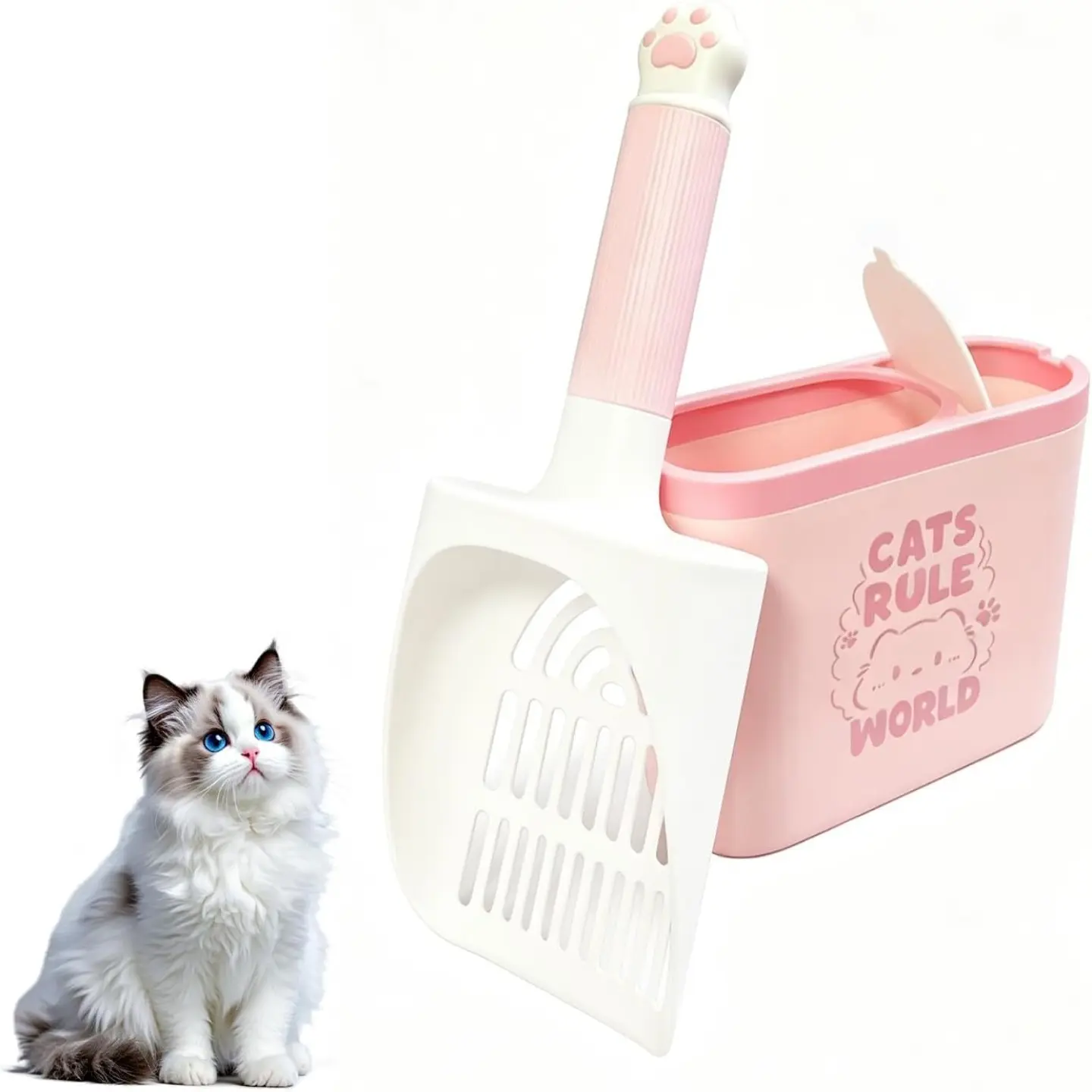 Cat Paw Shape Sieve Litter Scoop, Detachable with Stand, Durable Cat Litter Cleaner, Home Use Pet Waste Remover Tool