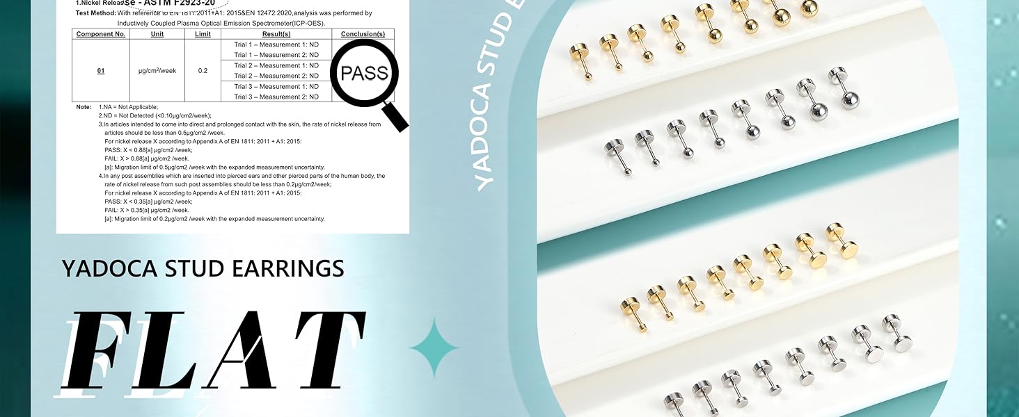 YADOCA Hypoallergenic Flat Back Earrings for Women -  Silver Earrings for Sensitive Ears - Cartilage Earring Helix Conch Tragus Piercing Flatback Cubic Zirconia Earring Set Studs Men 2/3/4/5mm