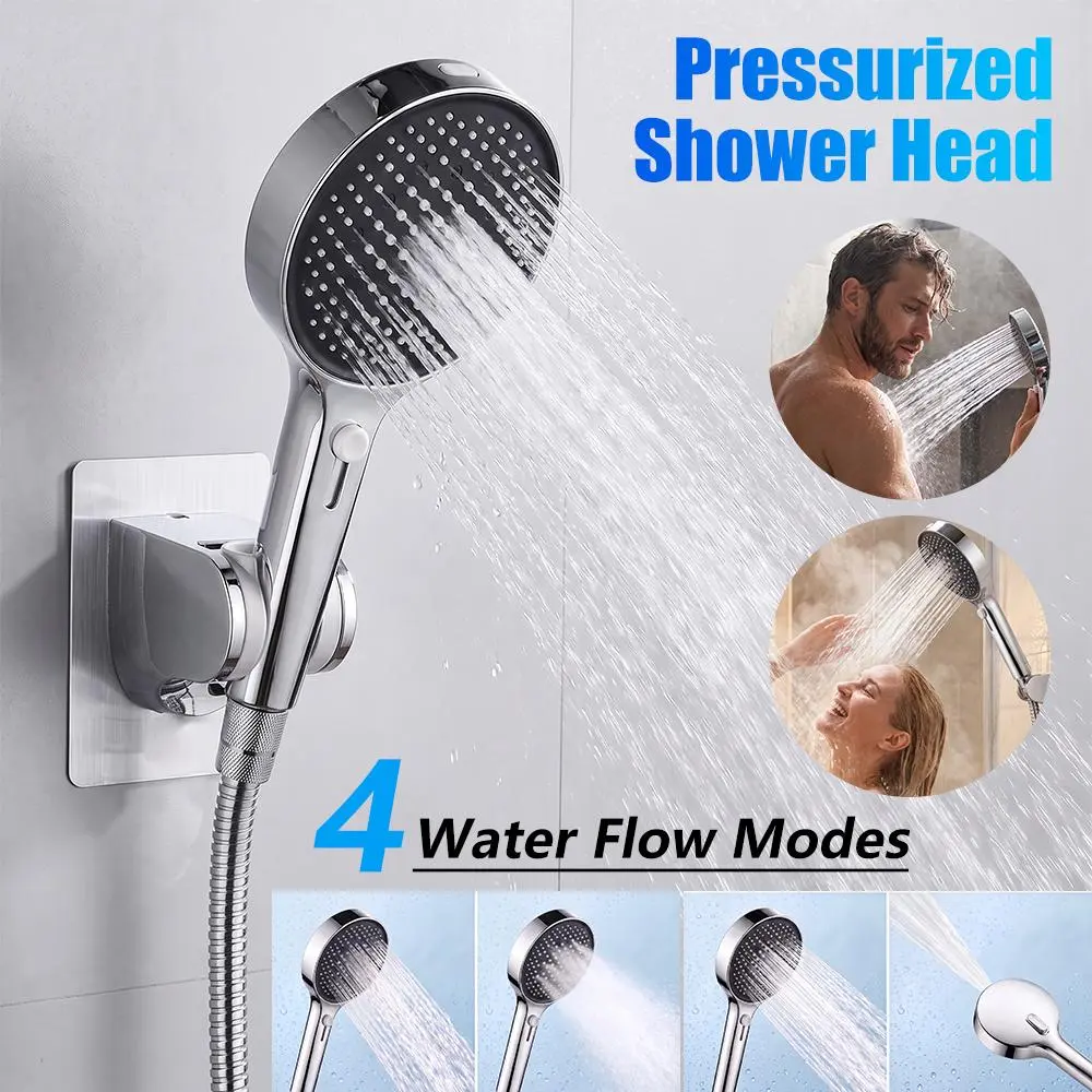8-mode High Pressure Handheld Shower Head with 2-mode Power Wash | Stay Clean Nozzles, Dual Power Wash for Tub, Tile & Pets, Long 5 ft. Stainless Steel Hose, Wall & Overhead Brackets / Chrome
