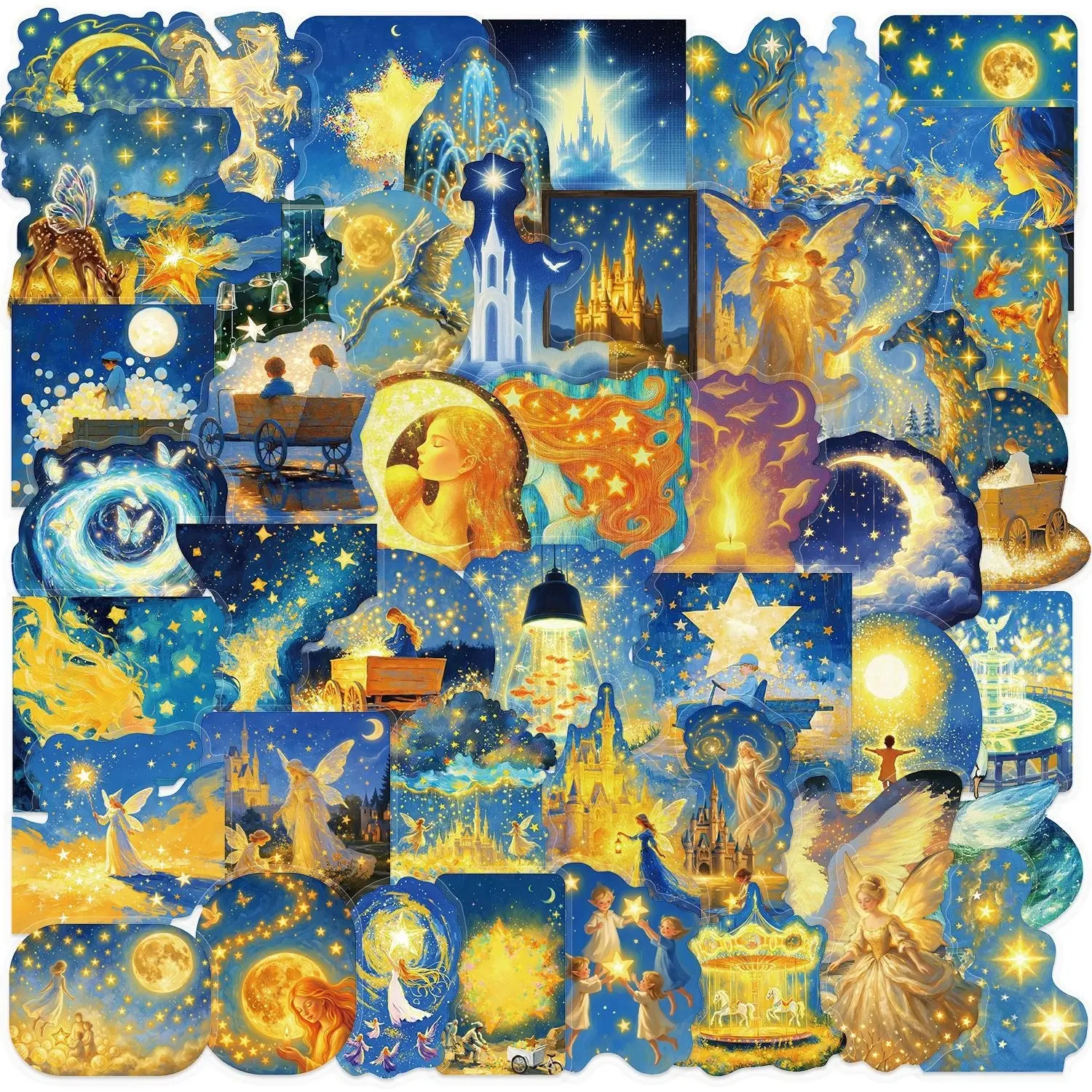 50 Sheets Cartoon Wish Star Sticker Pack, Waterproof Transparent Pet, Hand Account Decoration, Guitar Notebook DIY Stickers