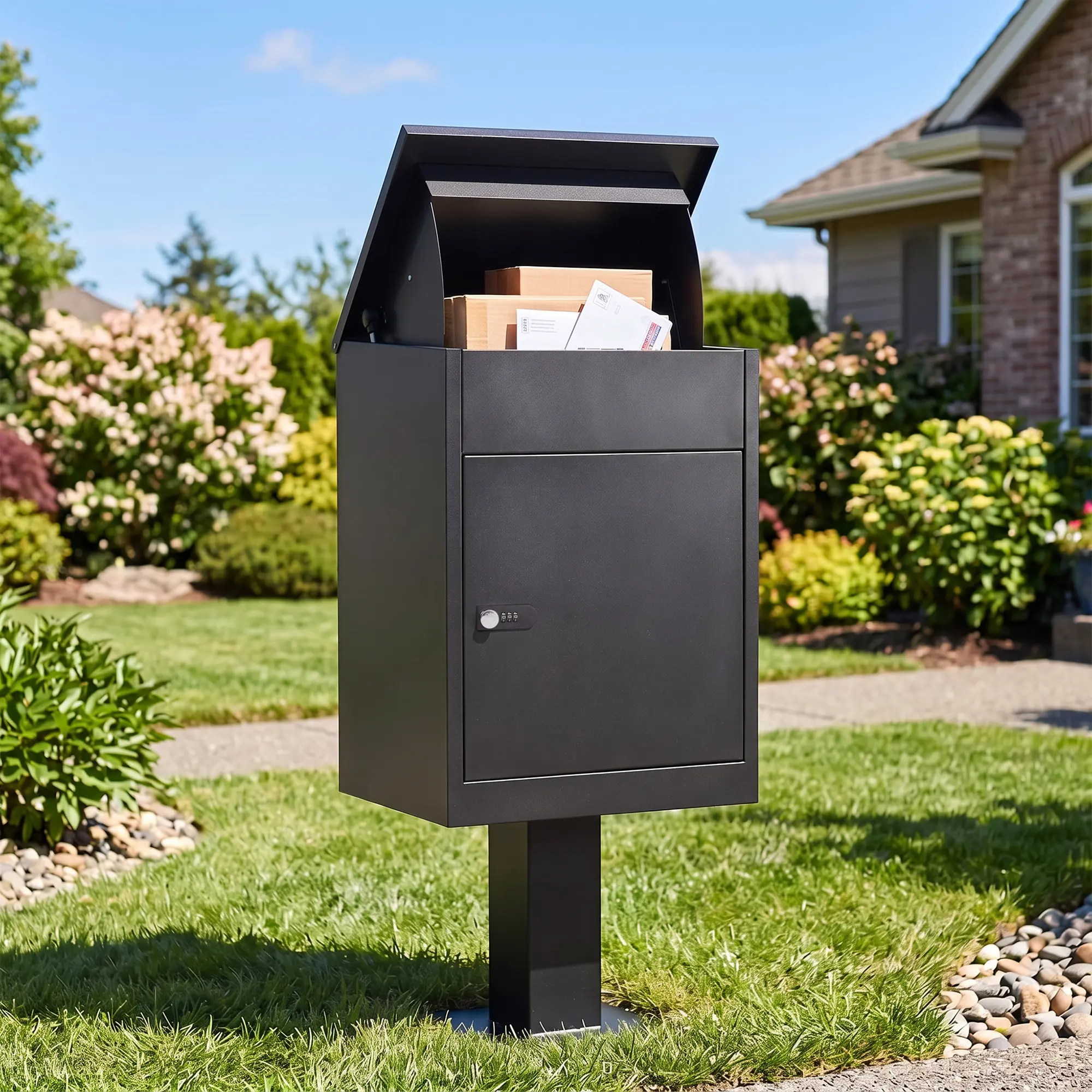 Hosslly Galvanized Steel Anti-Theft Lockable Package Delivery Box - Weatherproof Outdoors Porch Mailbox, Large Capacity Home Secure Parcel Drop Locker