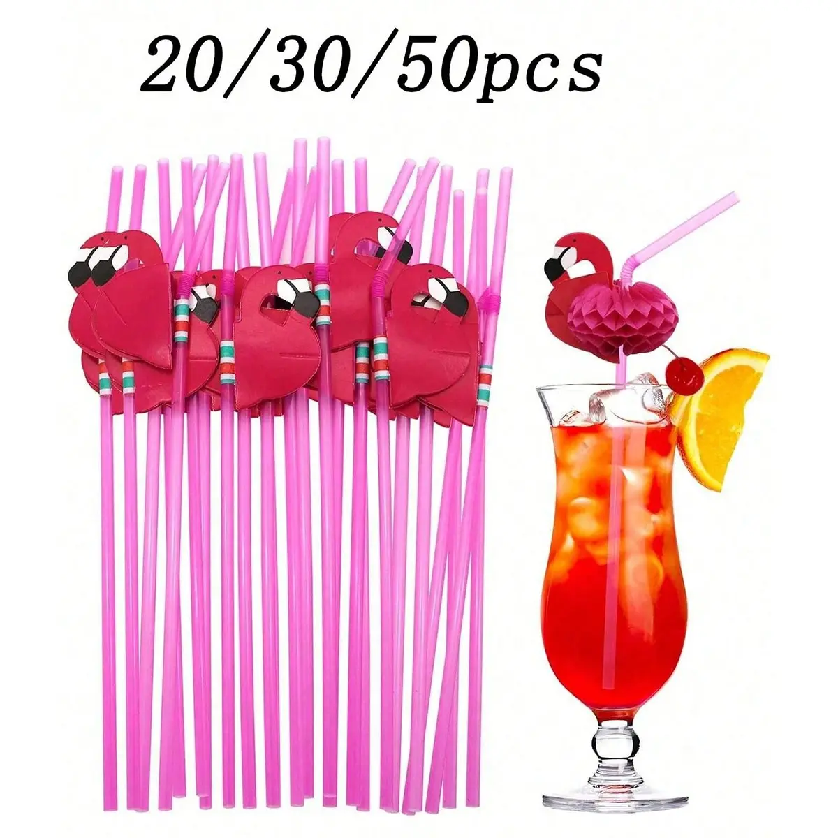 20/30/50 Pack 3D Fruit Paper Straws, Flamingo Design, Stripe Paper Straws, Bar Decor, Hawaiian Beach Party Supplies