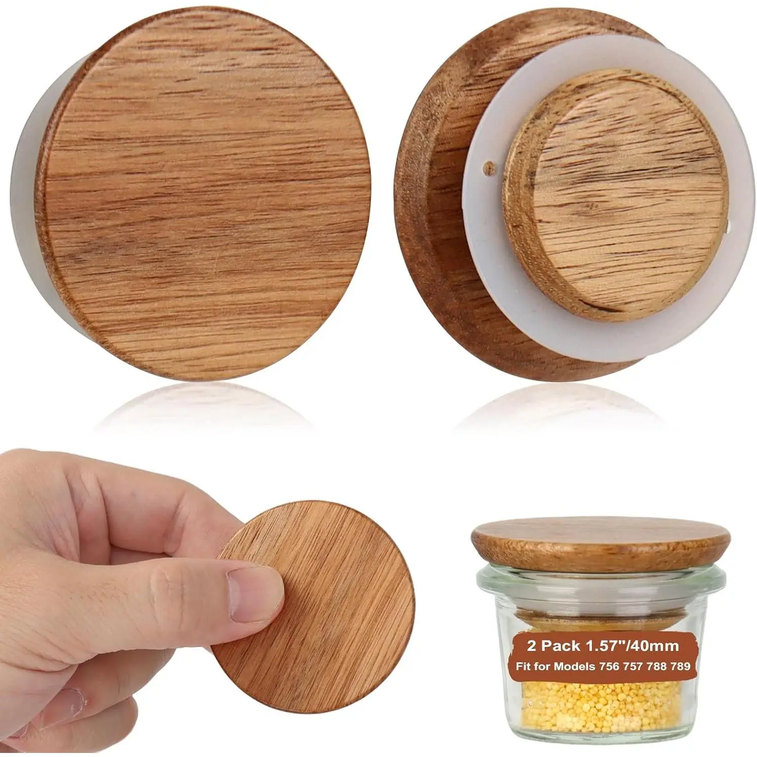 2 Pack  for  Jars 40mm Opening Acacia  Glass Jar Lid with  Airtight Jar Wooden  Mini  Storage  Fits for  Jar Models 756 757 788 789